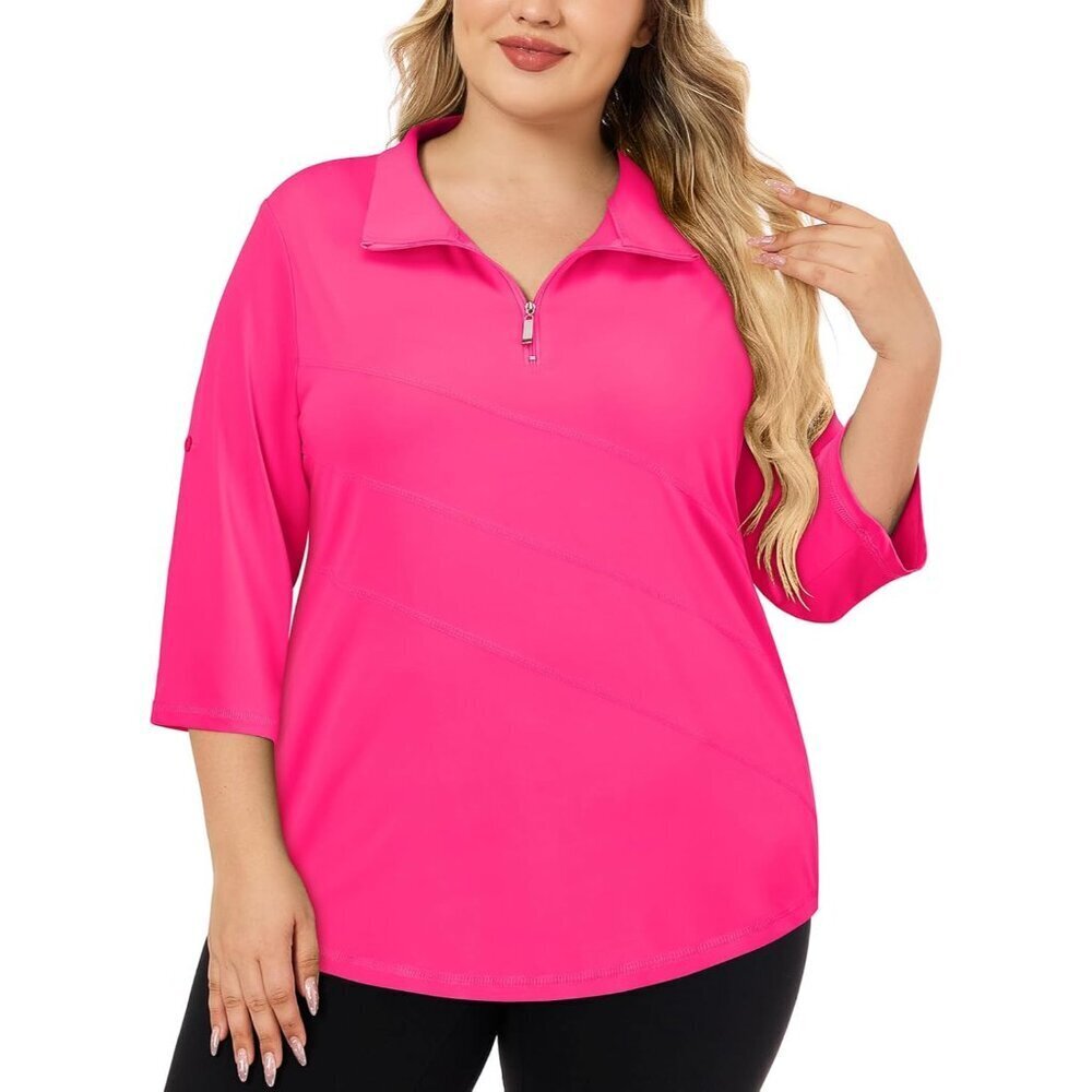 Women's Plus Size Golf Tennis Polo Shirt 3/4 Sleeve V-Neck UPF 50+ Athletic